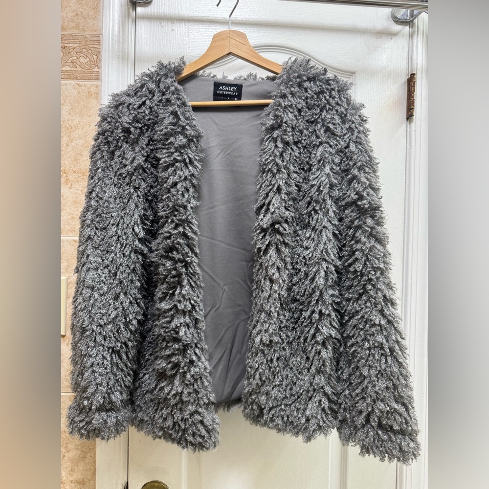 Grey fringed jacket size s